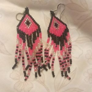 Handmade pink and black fridge earrings
